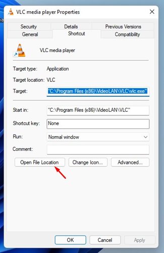 Click the Open File Location button