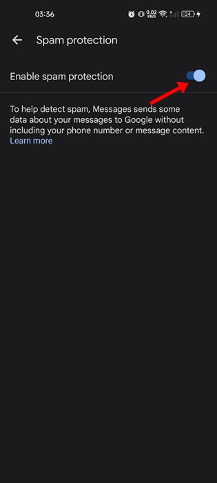 Habilitar Protección contra spam