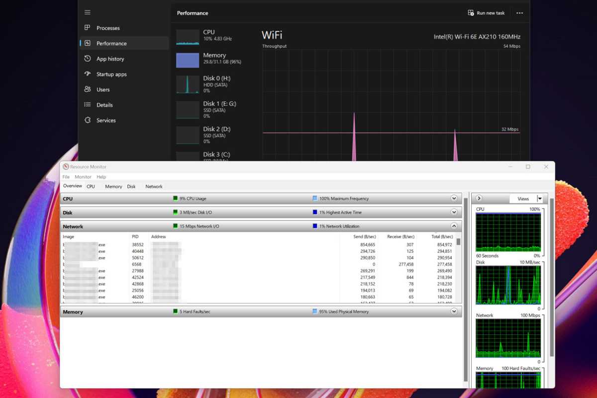 Optimizando el Administrador de Tareas: atajos y hacks para ser un experto hoy mismo ⚡👨💻 24 Captura de pantalla del monitor de recursos de red del Administrador de tareas