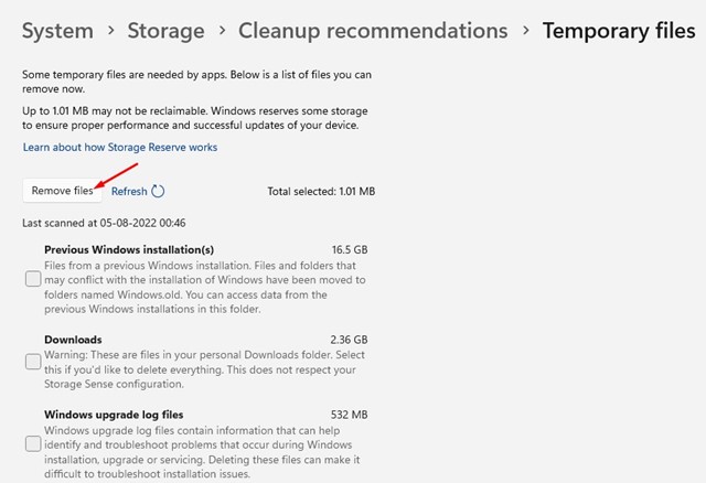 Delete files