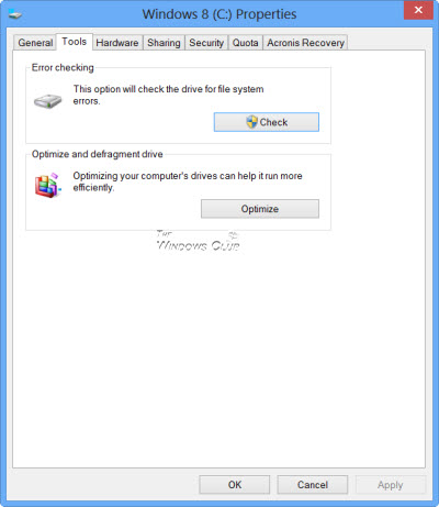 Verificación de Errores Predeterminada de Windows
