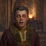 Curar el vampirismo en Oblivion Remastered: 3 métodos - Alt text: Personaje vampiro con ojos pálidos y piel pálida en una habitación medieval con paredes de piedra y fuego encendido, escena del videojuego The Elder Scrolls IV: Oblivion, ilustrando cómo curar el vampirismo.