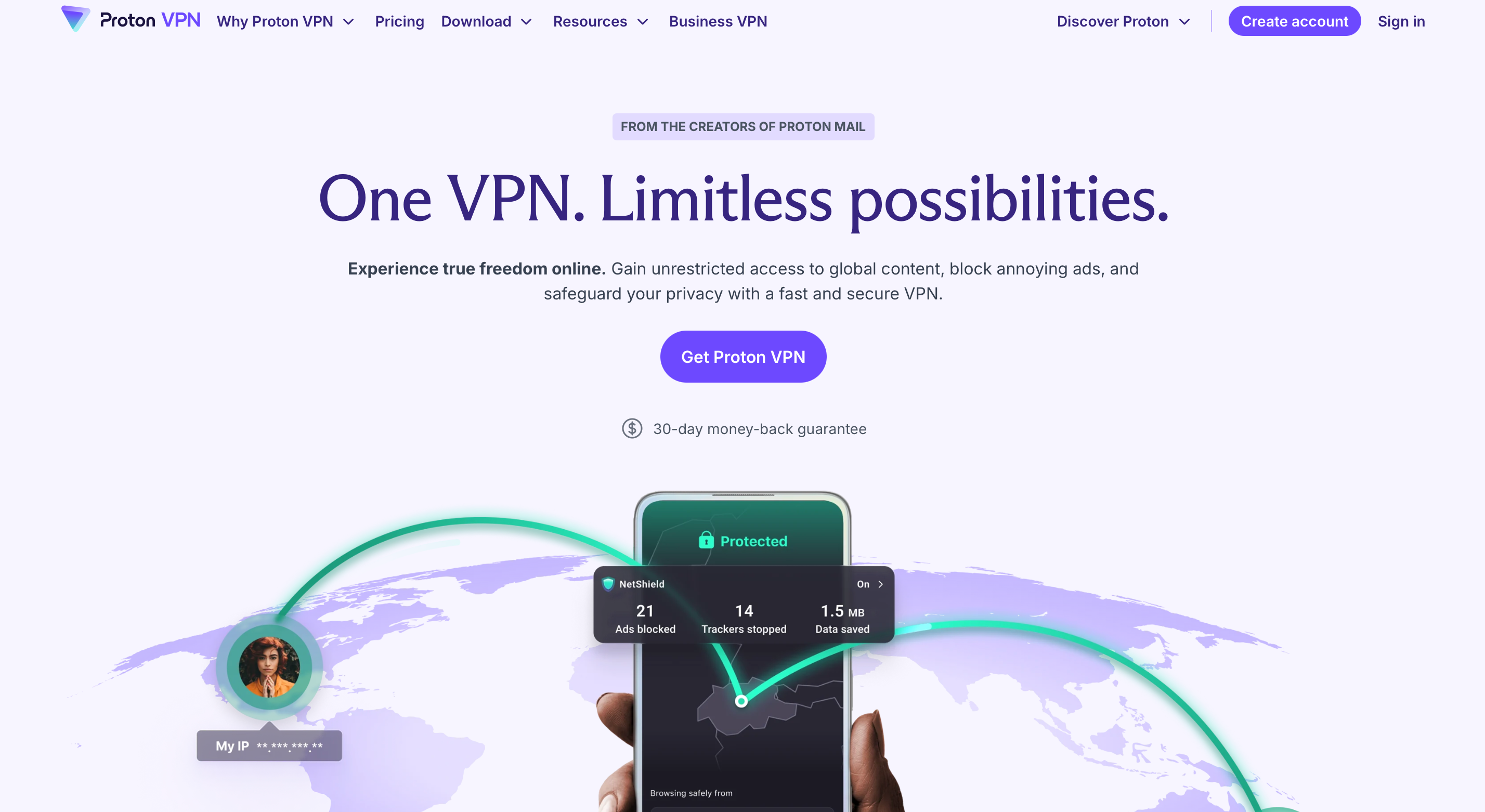 Alternativas a modo incógnito: ¡Protege tu privacidad YA! 8 La página de inicio de ProtonVPN.