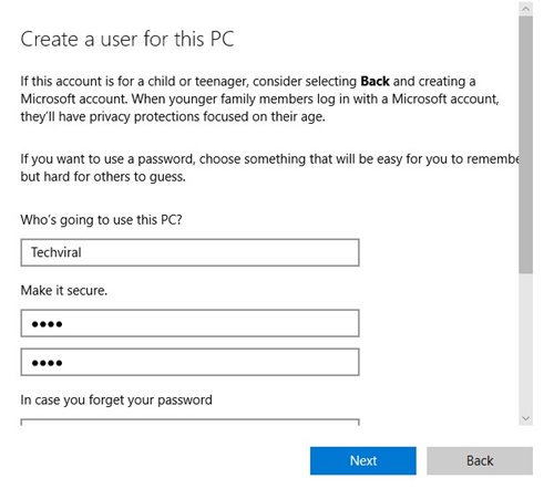 Crea un nuovo account utente locale in Windows