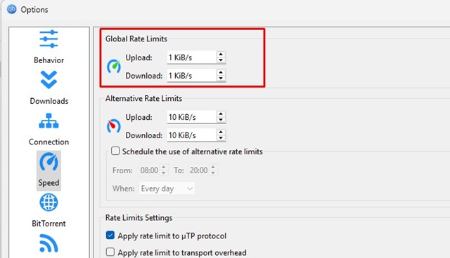 Как запланировать загрузки в qBittorrent: трюк ⏰⚡ 11 Минимальная скорость 1 Кб/с в qBittorrent