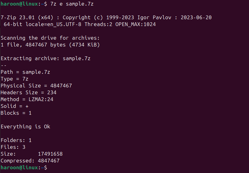 Komprimierte Dateimanager unter Linux: Schluss mit Wine! ✅ 14 Extrahieren einer 7z-Datei im Ubuntu-Terminal mit p7zip.