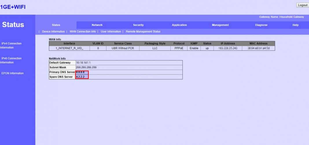 Pantalla de configuración DNS en router