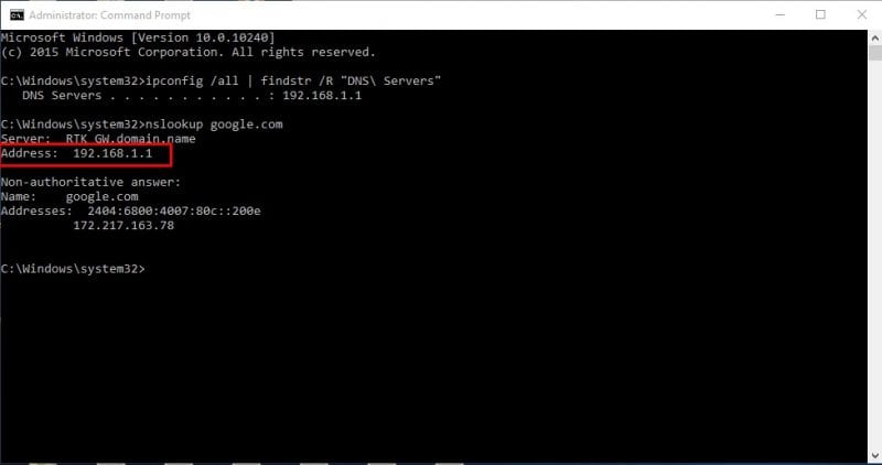 Ejecuta el comando Nslookup