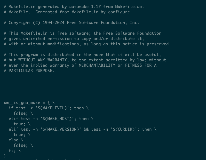 Compilar en Linux: Ejecutable en minutos con 3 comandos ⚡ 14 Fragmento del Makefile auto-generado para el proyecto htop.