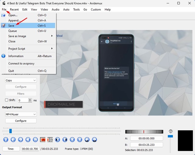 Guardar vídeo convertido en Avidemux