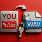 Cómo convertir videos de YouTube a WAV 🎧 Descubre el truco para audio perfecto ¡YA! 🔥 Cómo convertir videos de YouTube a WAV - Ilustración con logo de YouTube y archivo WAV conectados por una flecha, guía sobre cómo convertir videos de YouTube a WAV en Android.