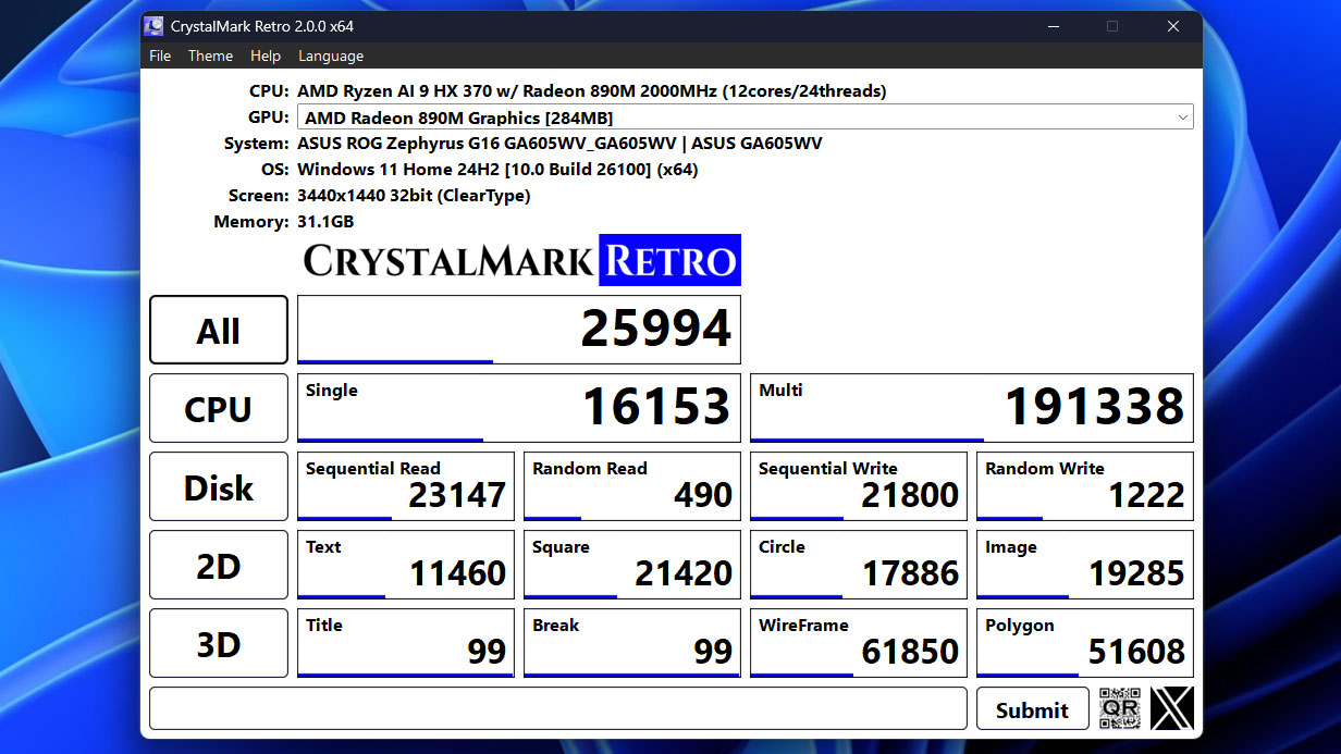 CrystalMark Retro 2.0 🚀 Benchmark gratuito per Windows 95-11! 🆓 6 CrystalMark Retro 2.0.0 in azione