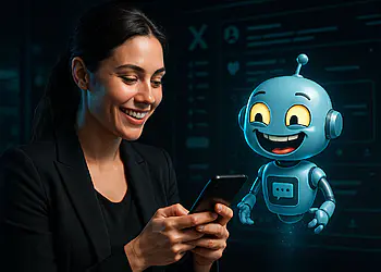 Grok AI na X: Bezpłatny dostęp i najfajniejszy chatbot! 🤖🎉 19 Grok AI na platformie X — użytkownik komunikuje się z Grok AI na platformie X z urządzenia mobilnego; niebieski chatbot zapewnia generatywne wsparcie AI na platformie mediów społecznościowych.