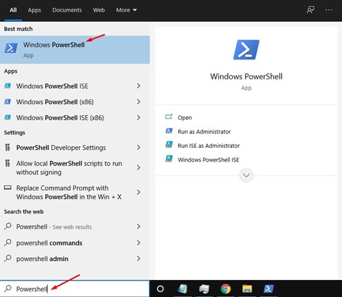 Interfaz de PowerShell abierta en Windows