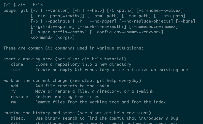 Git vs GitHub: ¿Cuál elegir hoy? 🔥 7 Salida de ayuda del comando git muestra muchas opciones y subcomandos.