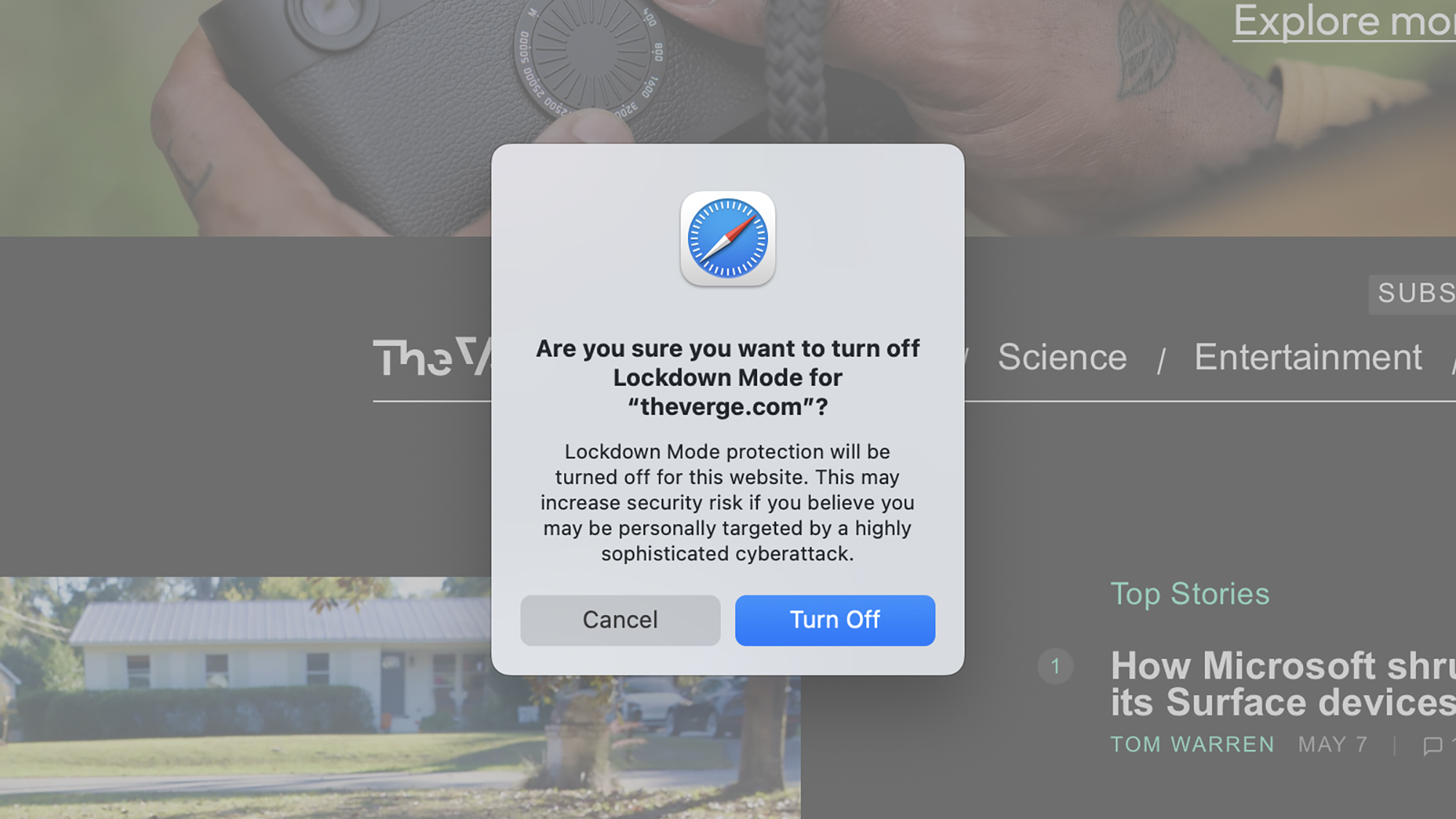 Lockdown Mode on iOS: Activate it NOW and secure your iPhone 9 Mac window asking for confirmation to disable Blocking Mode for a specific website.