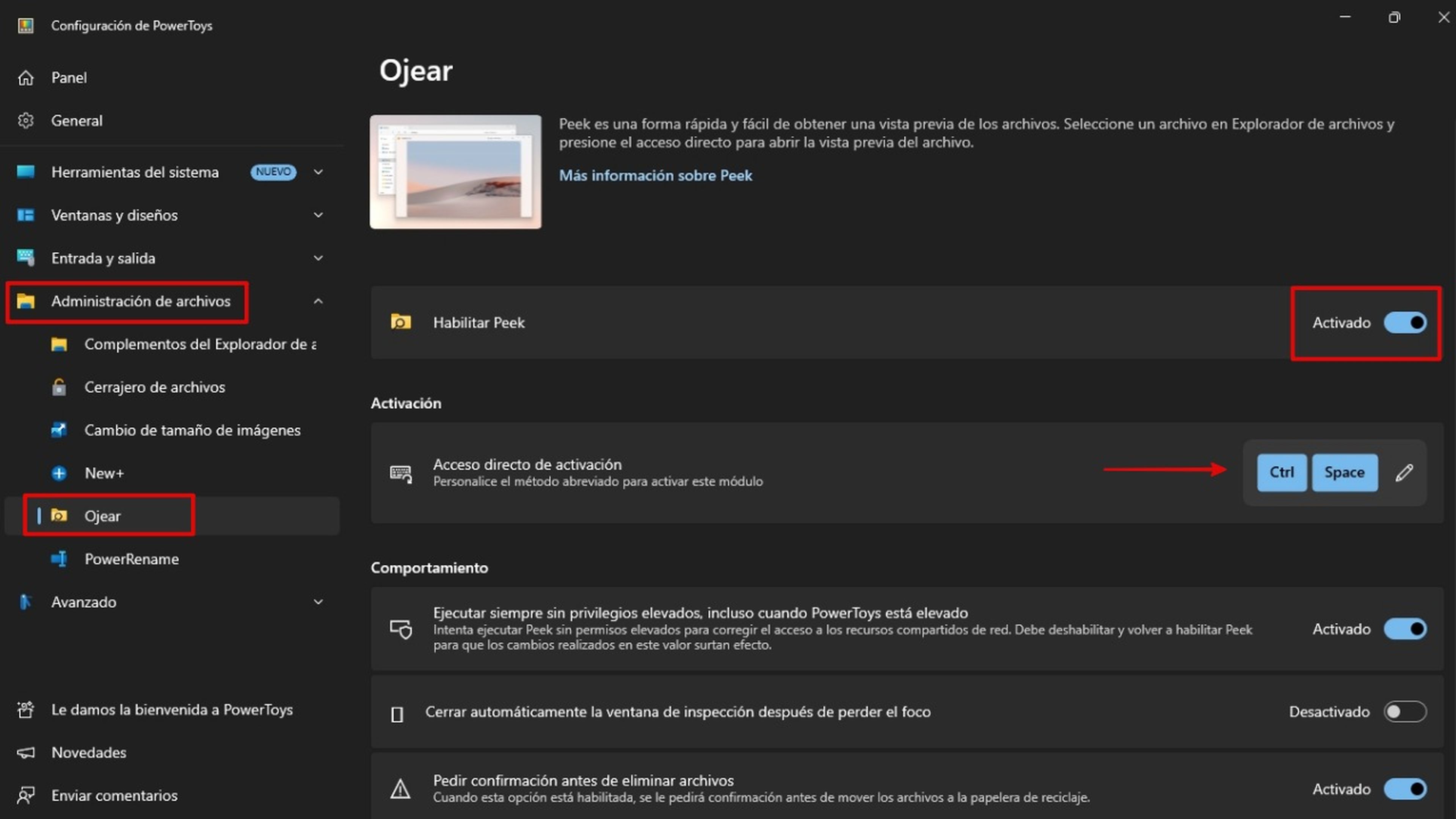 Vista previa Windows 11: QuickLook estilo Mac con Espacio ⏱️ 8 Pantalla de configuración de la función Ojear en PowerToys para Windows