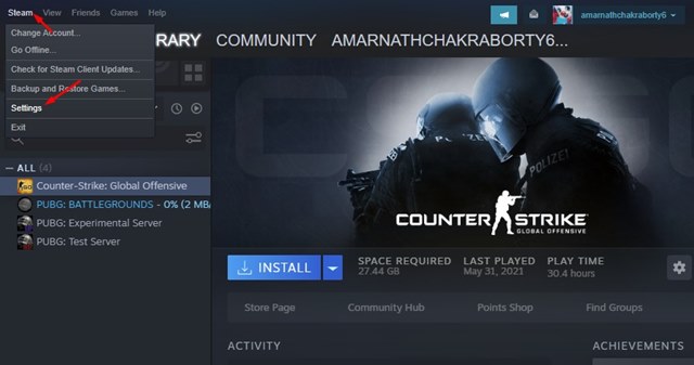 Configuración de Steam para cambiar región de descarga