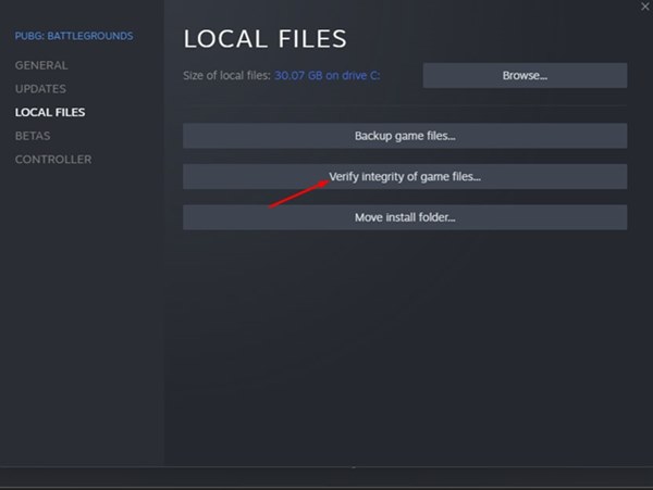 Botón para verificar integridad de archivos del juego