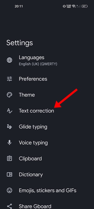 Corrección de texto en Gboard para Android