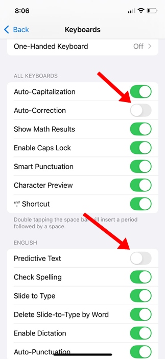 Desactivar autocorrección y texto predictivo en iPhone