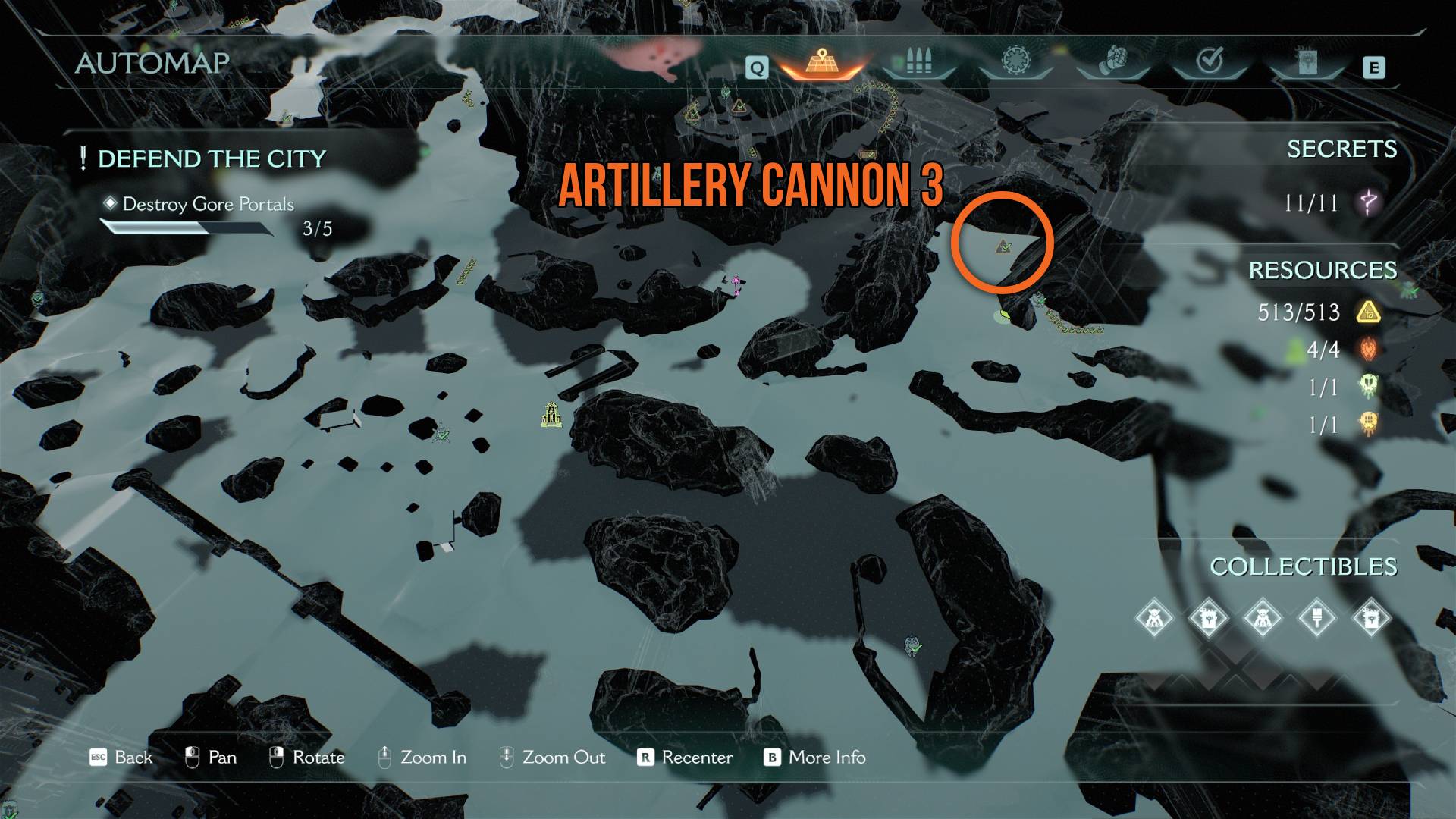 Cañones Doom The Dark Ages: 7 ubicaciones secretas ⚠️🔥 14 Cañón de artillería 3 en Siege - Part 1 marcado en el mapa de Doom The Dark Ages