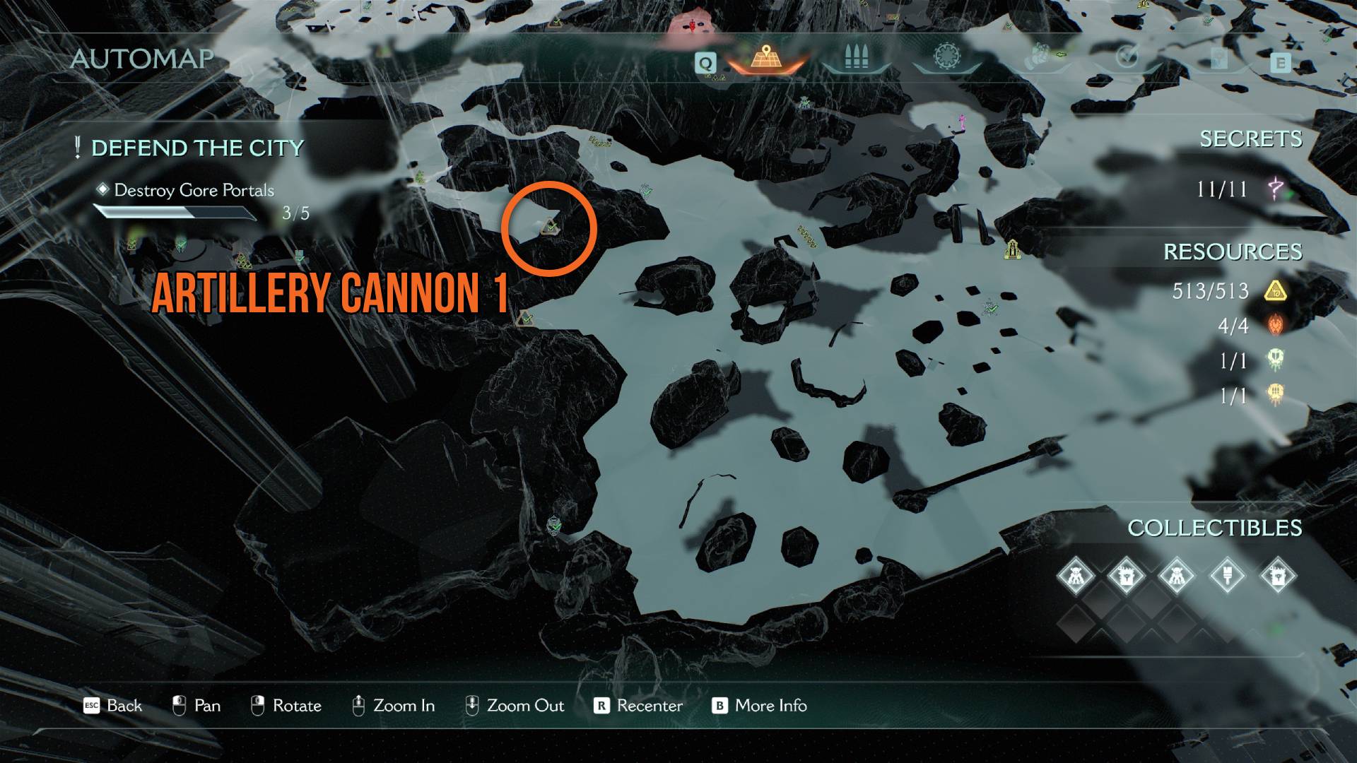 Cañones Doom The Dark Ages: 7 ubicaciones secretas ⚠️🔥 12 Cañón de artillería 1 en Siege - Part 1 marcado en el mapa de Doom The Dark Ages