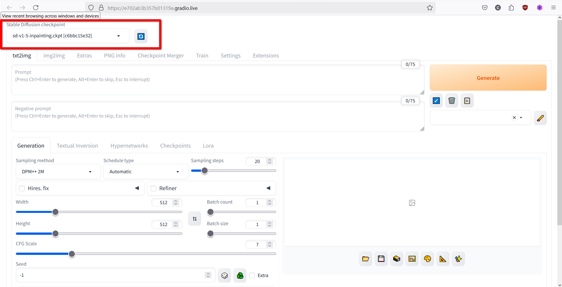 GIMP Stable Boy: evita Adobe e crea magia gratuitamente 💥🚀 23 Pannello di controllo del modello di diffusione stabile nel browser.