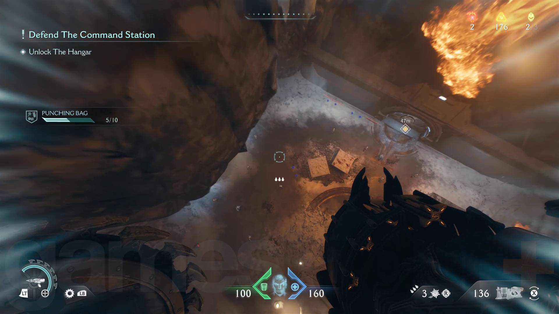 《毁灭战士：黑暗时代》中，毁灭战士跳跃撞击地面，引发冲击波。