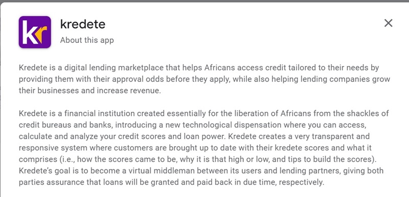 Google Play'de bir uygulama açıklamasının örneği