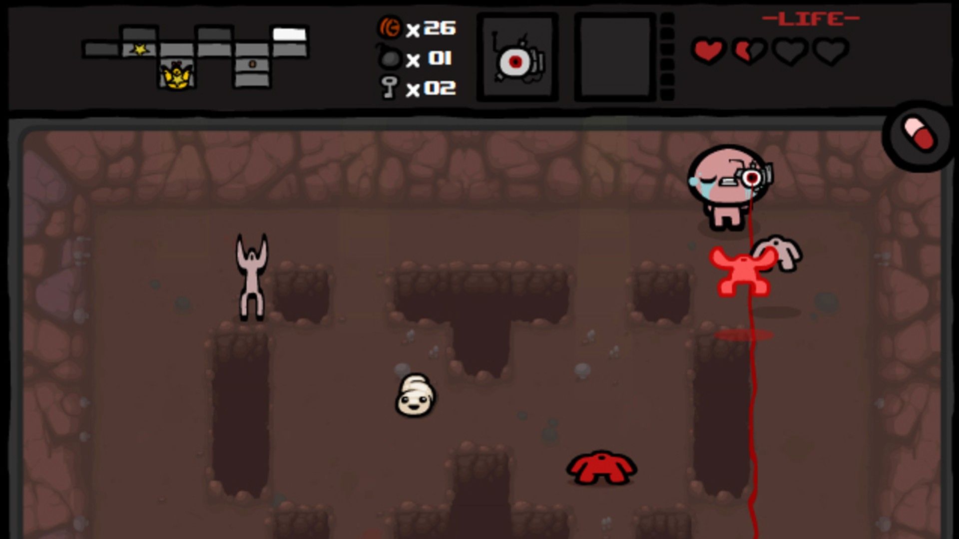 Player with laser eye shooting in The Binding of Isaac.