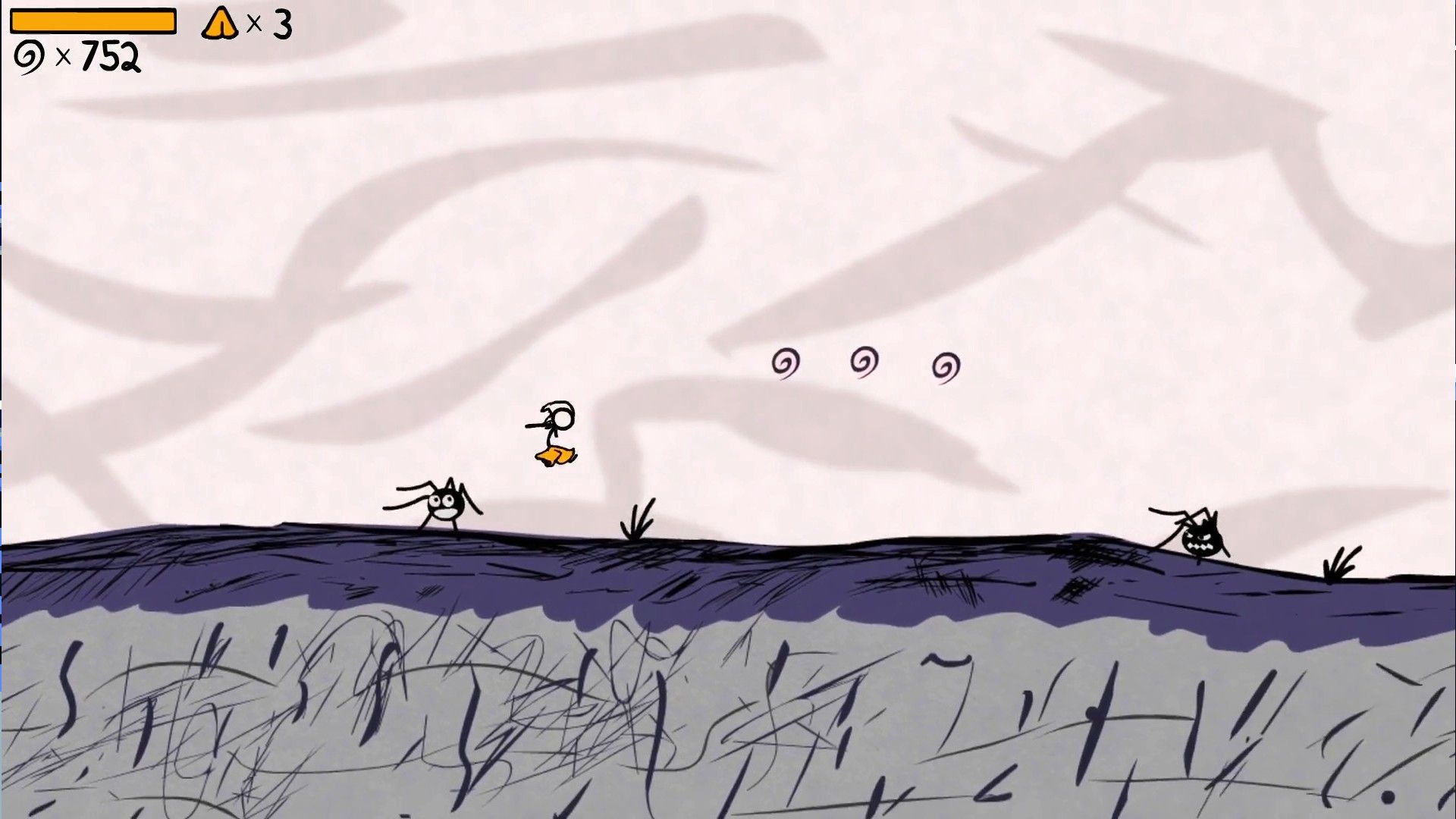 Player jumping on spiders in Fancy Pants Adventures.