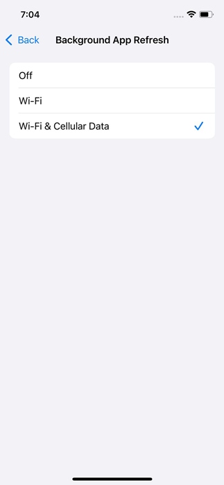 Selección de WiFi o datos para actualización en segundo plano