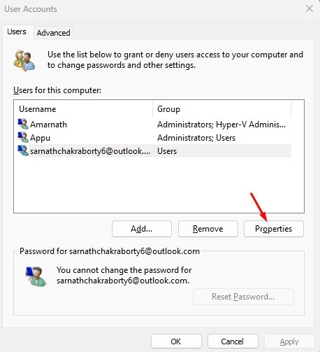 User Properties in Netplwiz