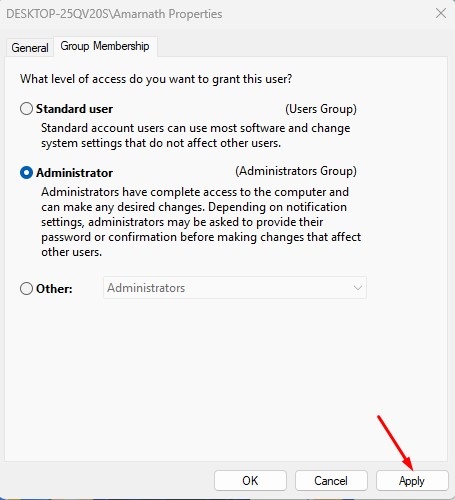 Account type selection