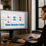 So zeigen oder verbergen Sie Bibliotheken in Windows 11: Schritt-für-Schritt-Anleitung 🚀🔒 So zeigen Sie Bibliotheken in Windows 11 an oder verbergen sie – Anleitung Windows 11: Datei-Explorer mit dem im Seitenbereich hervorgehobenen Ordner „Bibliotheken“, der zeigt, wie Sie Bibliotheken auf Ihrem PC anzeigen oder verbergen.