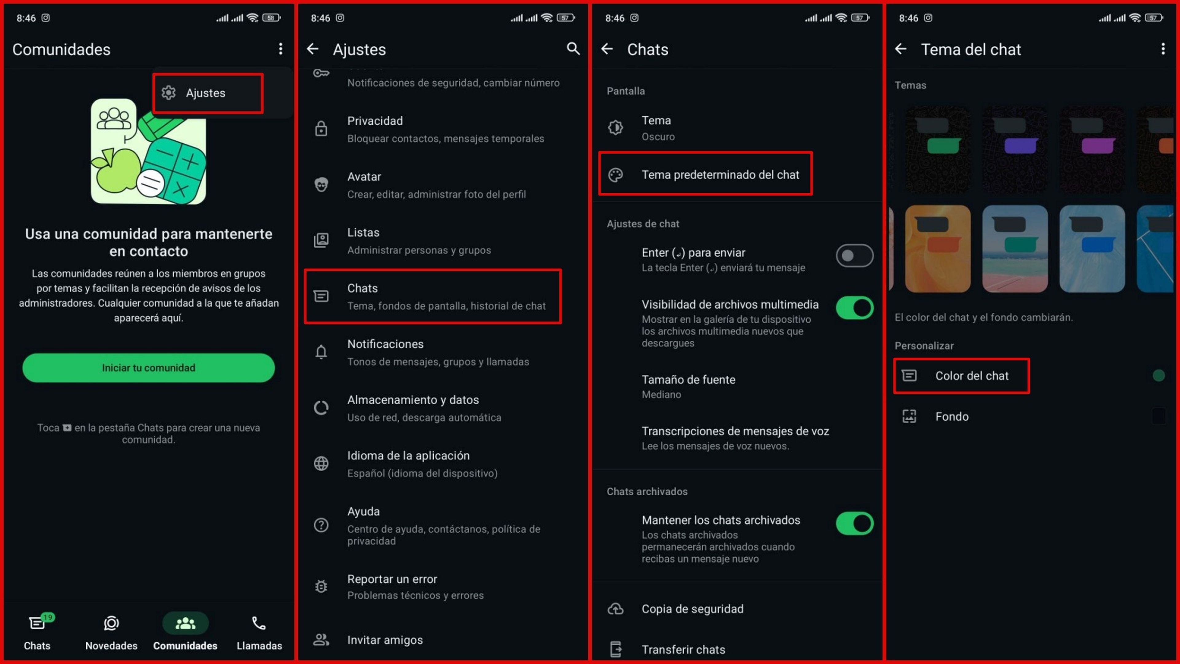 WhatsApp-Chatfarben: Verändere deine Nachrichten im Handumdrehen ✨ 3 Benutzeroberfläche zum Ändern der Chatfarben in WhatsApp mit verschiedenen Farboptionen