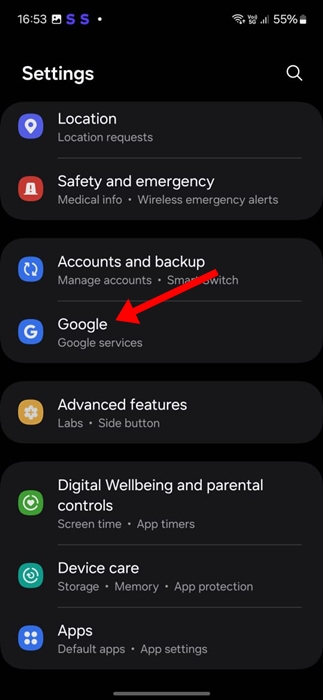 設定のGoogleオプション