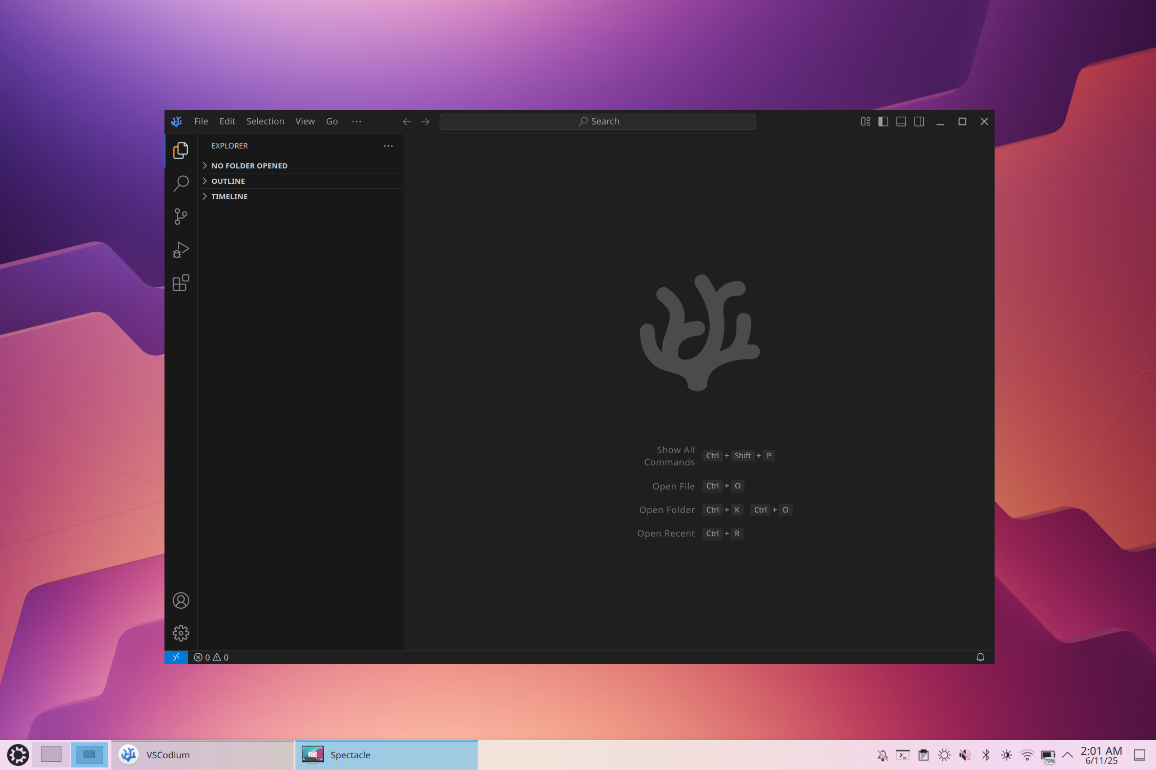 Transición a Linux Lo que nadie te cuenta (y funciona) 😱 14 Interfaz principal de VSCodium.