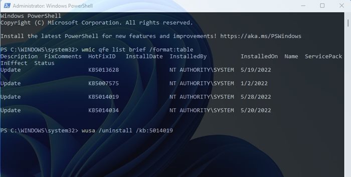 Windows 11-uppdateringar: Det dolda sättet som ingen använder 😱 80 Kör kommandot för att avinstallera uppdateringen via PowerShell