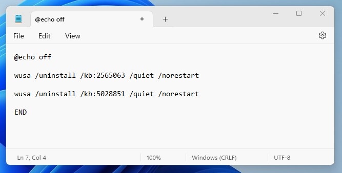Windows 11-uppdateringar: Det dolda sättet som ingen använder 😱 104 Exempelkod för avinstallation i batchskript
