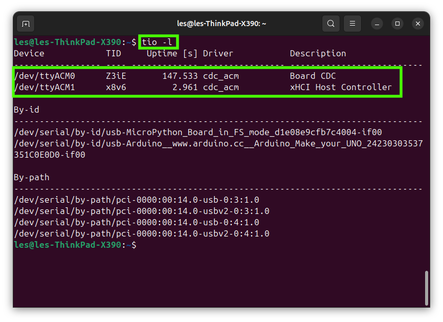 Listado de múltiples dispositivos seriales con Tio