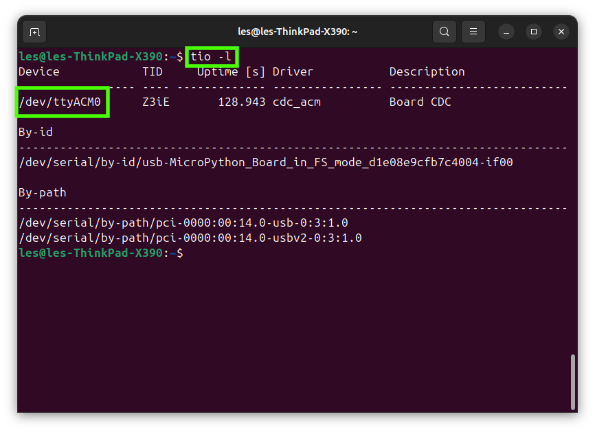 Listado de dispositivos seriales con Tio en Linux