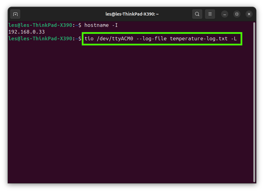 Registrar datos de salida serial en archivo con Tio