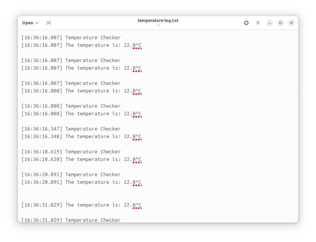 Resultado de log con timestamps usando Tio en Linux