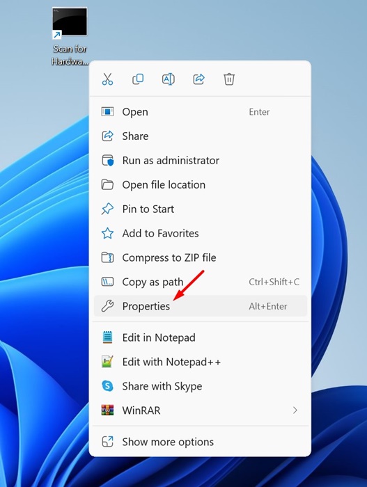 Otwórz właściwości skrótu w systemie Windows