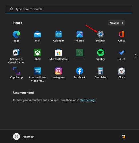 Ventana de configuración de Windows