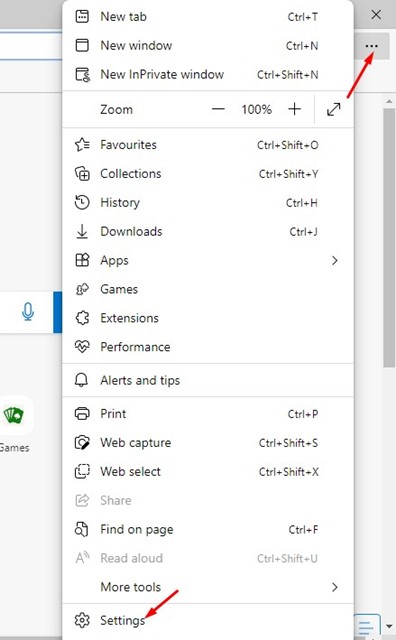 Menú tres puntos en Microsoft Edge