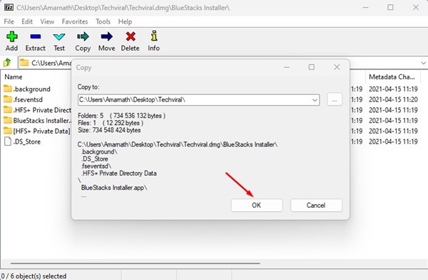 Cartella per salvare i file estratti da DMG con 7-Zip