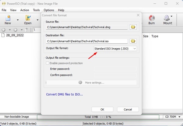 Seleziona il formato ISO in PowerISO